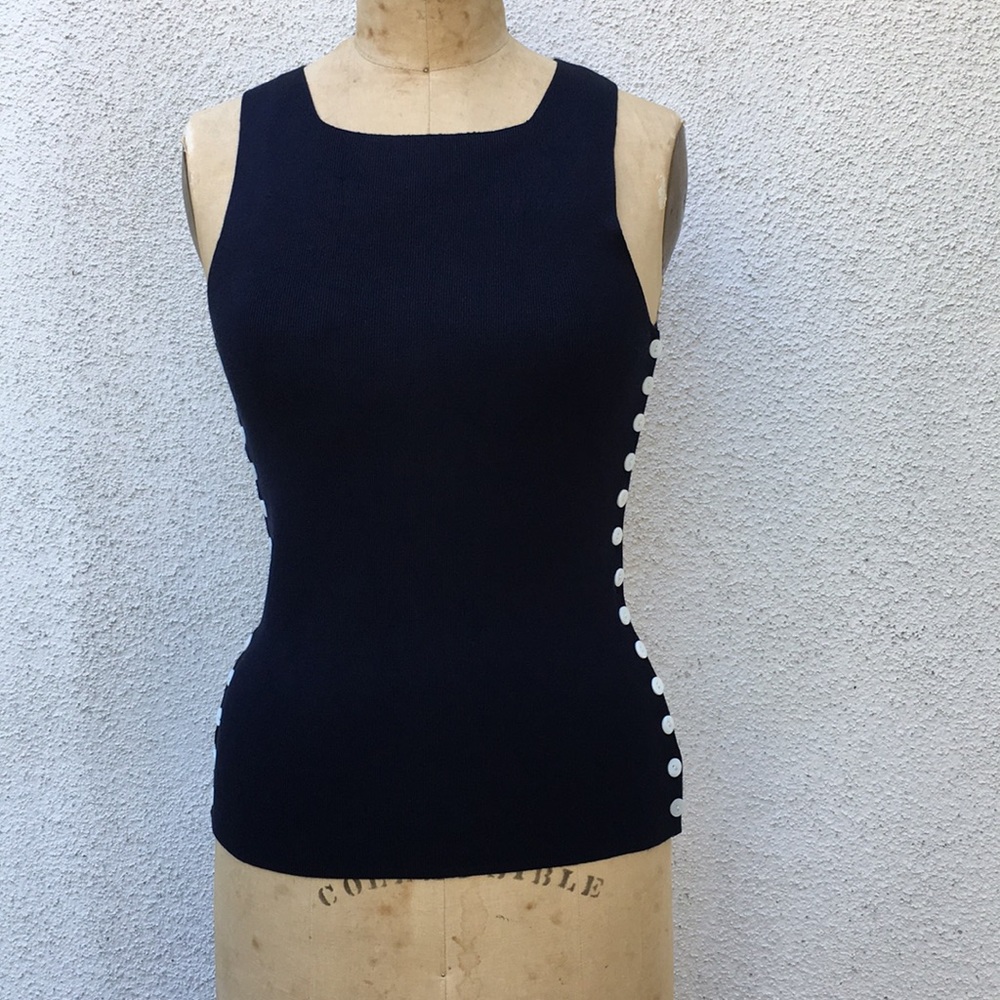 Silk/ spandex Navy top from “Sample”